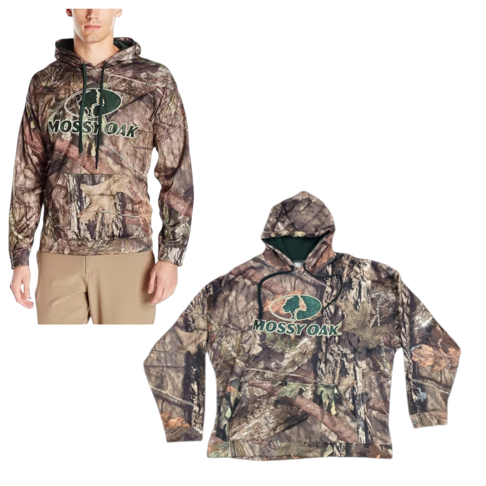 Mossy Oak Men's Hooded Camo Hunting Pullover Sweatshirt Sz 2xl 2x Green Brown